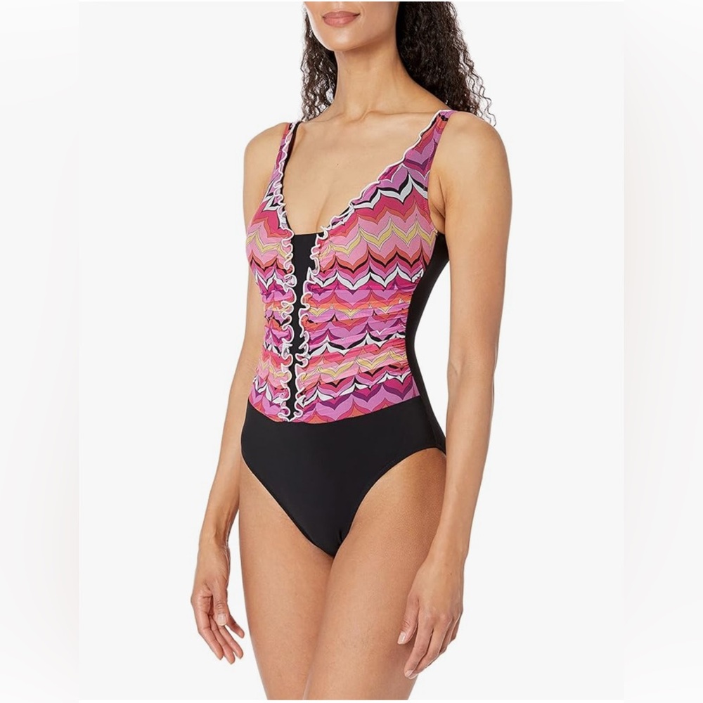 New Profile by Gottex Women's Palm Springs V-Neck One Piece Swimsuit Sz 10
